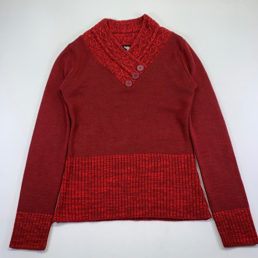 Yoki Collection New York Womens Red Knit Buttoned Collar Sweater Size S/M‎ Y2k
